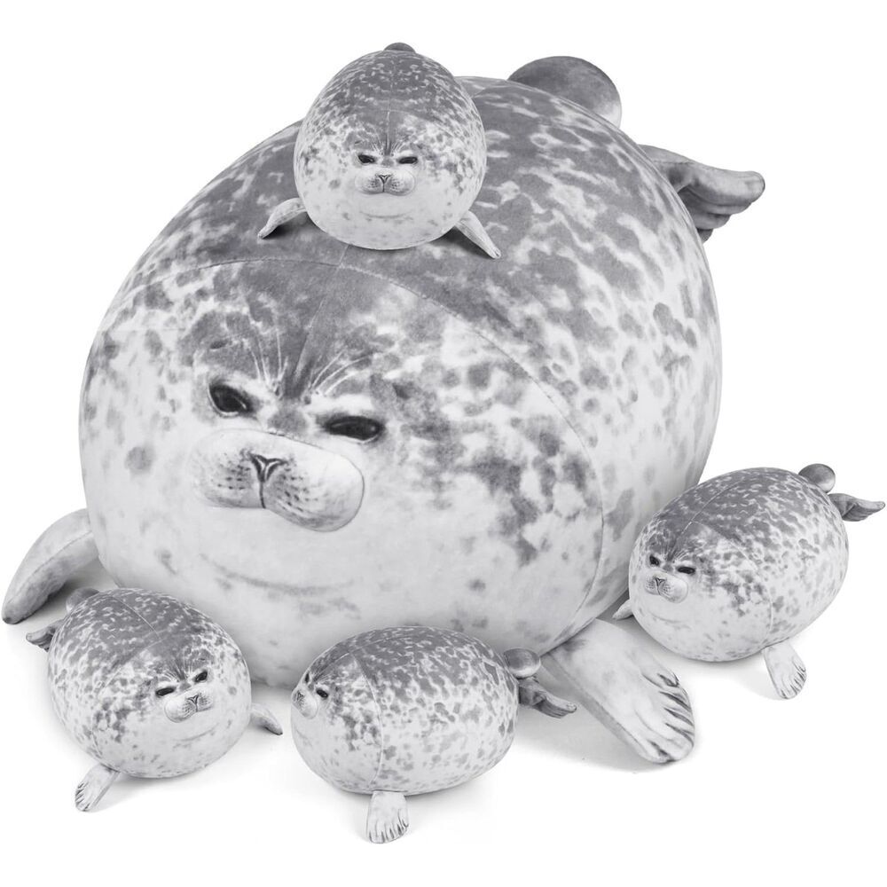 KMUYSL Plush Mommy Stuffed Animal With 4 Babies in Her Tummy Seal Toys
